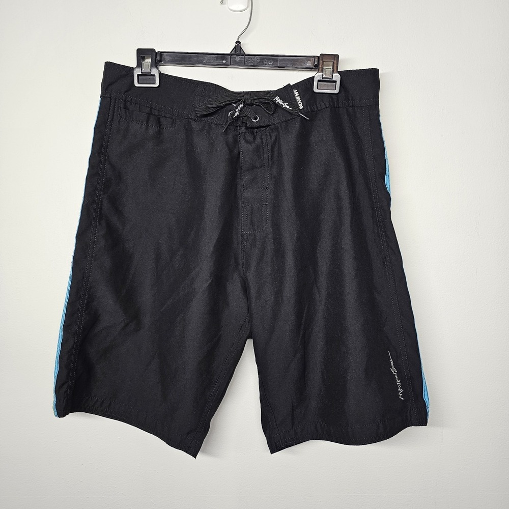 Maui and Sons Board Shorts Mens Size 32 Unlined Quick Dry Black Side Striped